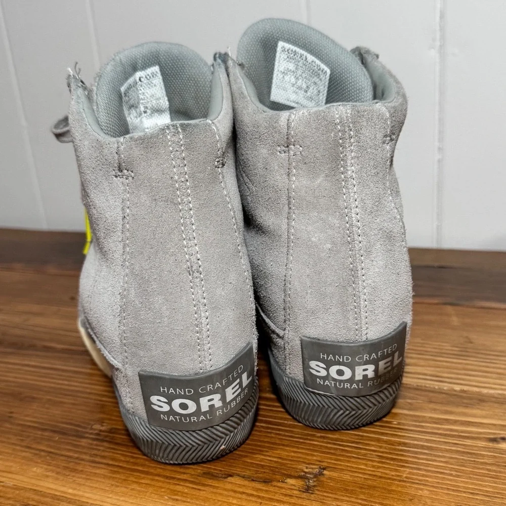 Sorel Out N About Suede Hidden Wedge Sneakers Women 8 Quarry Grey High Top Boots
